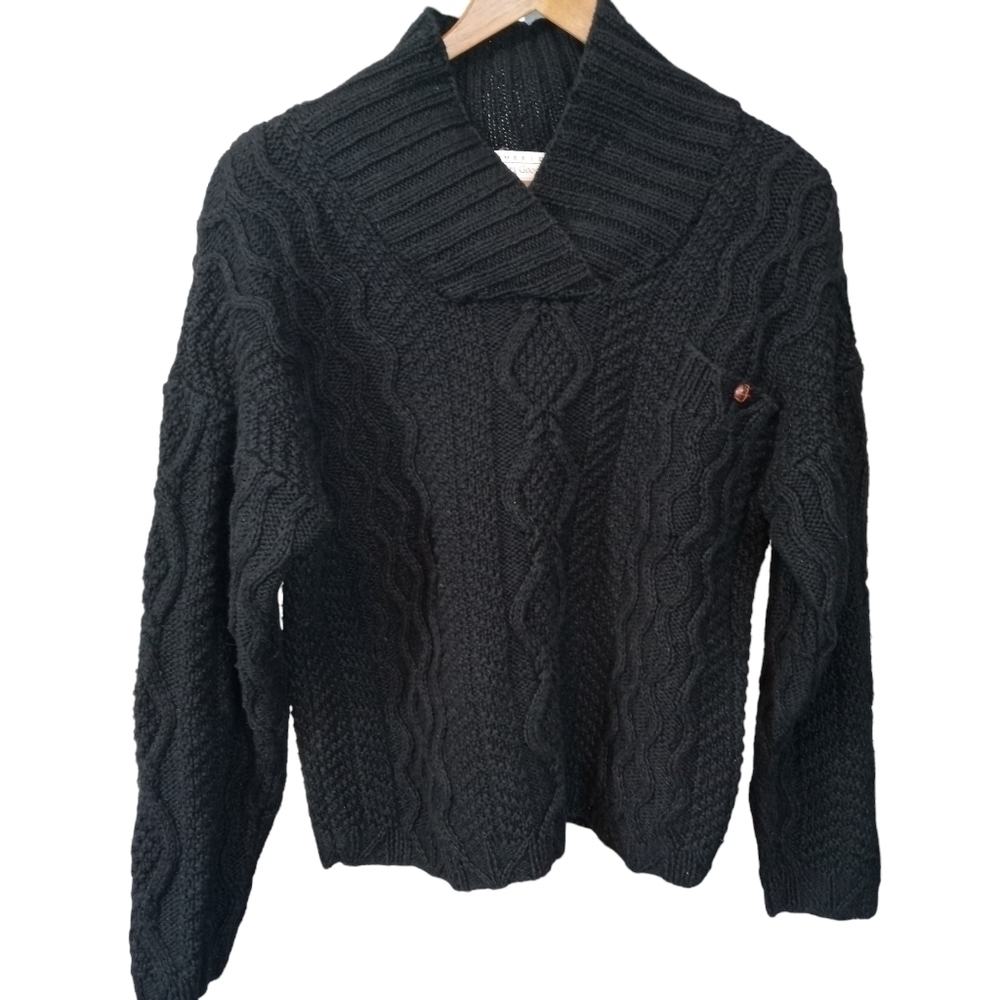 Cambridge Dry Goods Chunky Cable Knit Fisherman Sweater Black Size Small